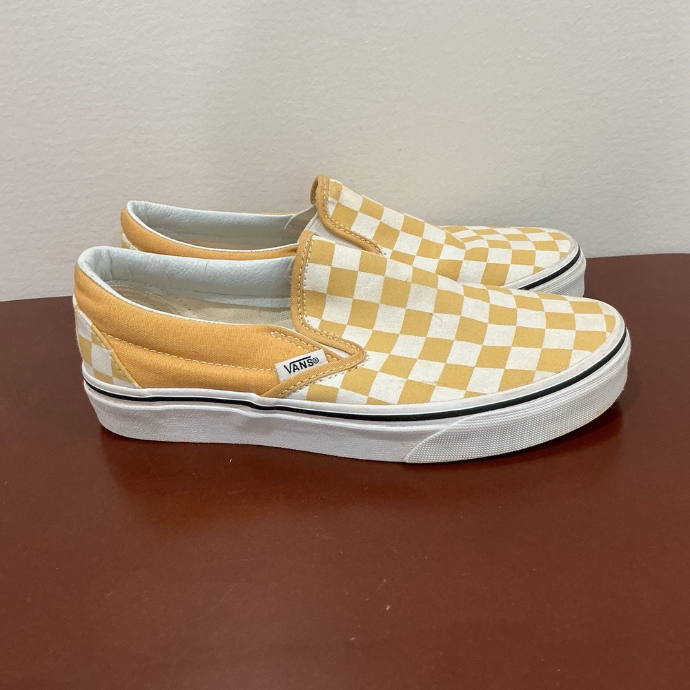 VANS Yellow Checkerboard Slip On Sneakers Unisex Skate Shoe Mens 4.5 Women's 6